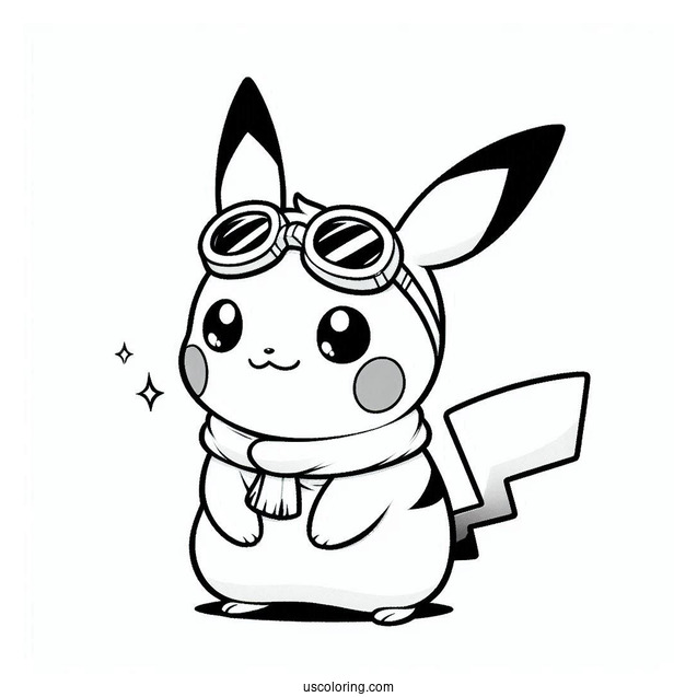 Cute Pichu Coloring Page Wearing Goggles For Kids