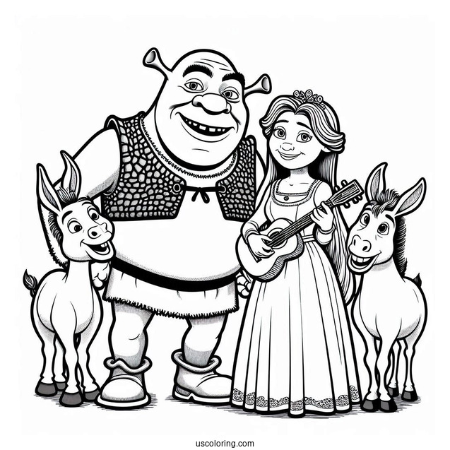 Shrek With Fiona And Friends To Color