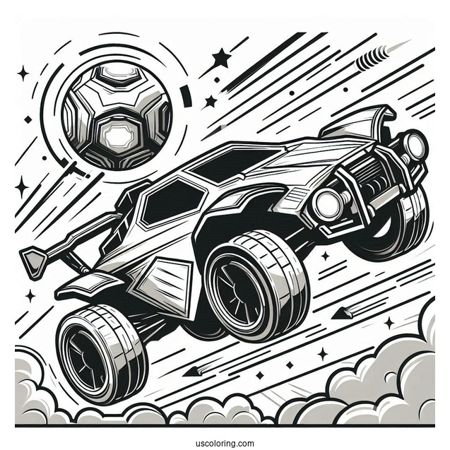 Rocket League Coloring Page Battle Car In The Air With The Ball