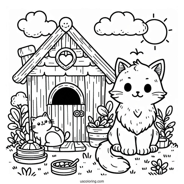 Cat Sitting Outside Cat House