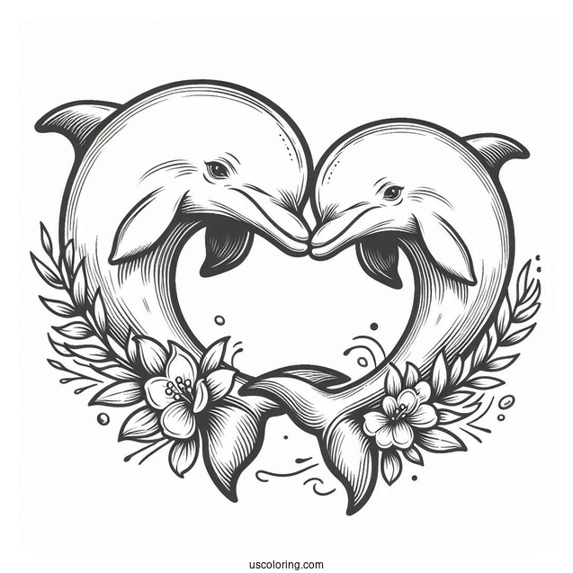 Two Dolphins Touching Noses Coloring Page