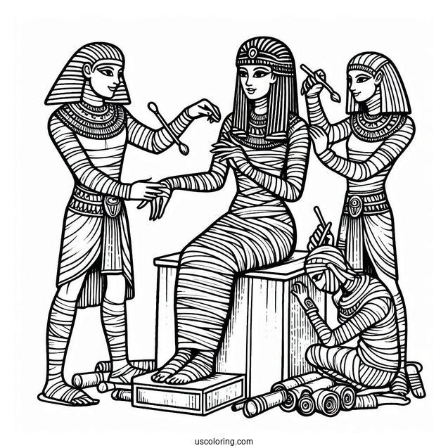 Egyptians Creating A Mummy Coloring Page