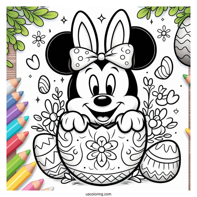 Mickey Mouse With Bunny Ears Popping Out Of Easter Egg