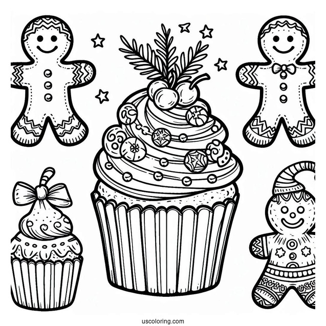 Gingerbread Men Decorating Christmas Cupcake