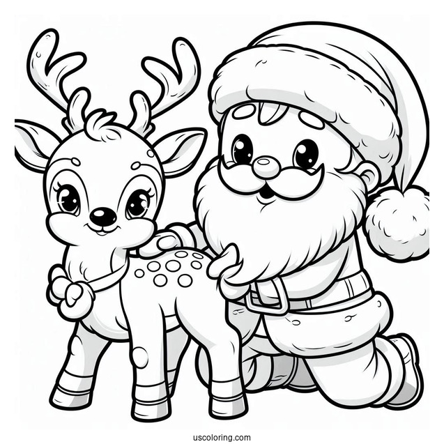Cartoon Santa And Rudolph Coloring Sheet
