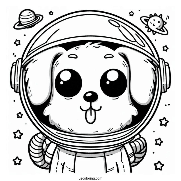 Rick and Morty Coloring Page Of Cute Snuffles the Dog in Space Helmet For Kids