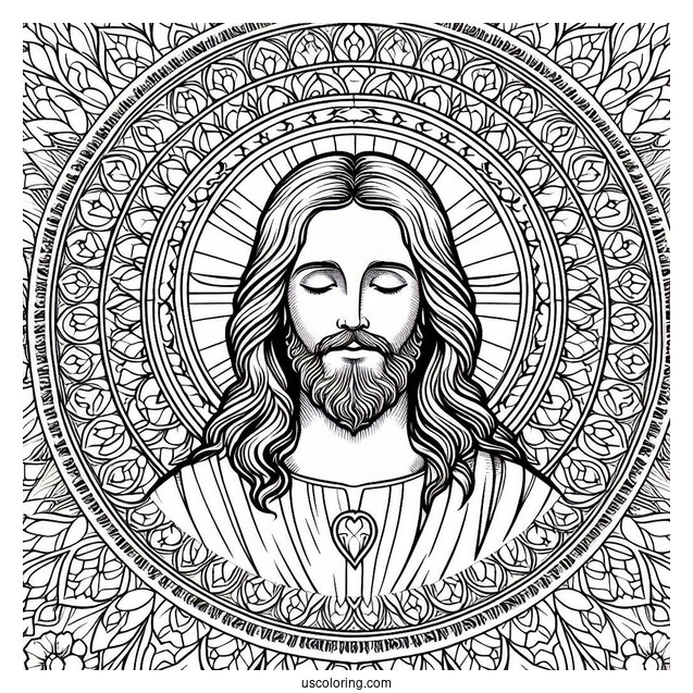 Jesus Coloring Page At The Center Of A Mandala