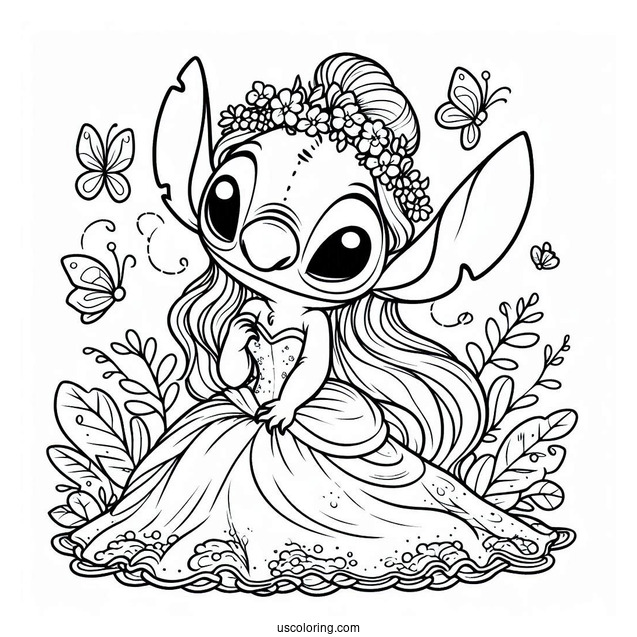 Stitch With Cinderella Coloring Page For Kids