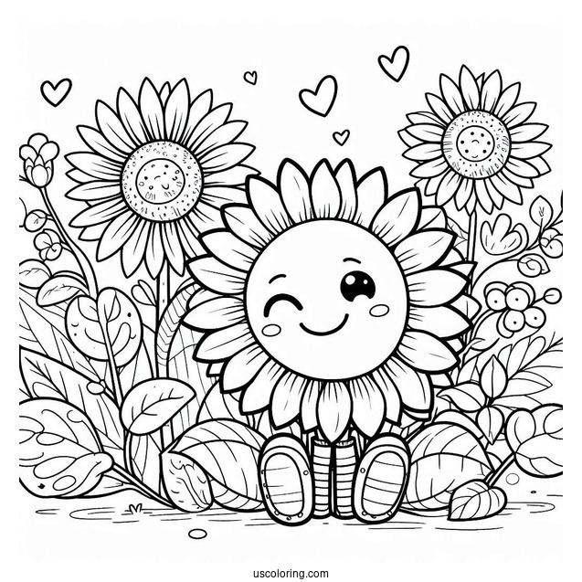 Smiling Spring Coloring Page Sunflower For Preschoolers