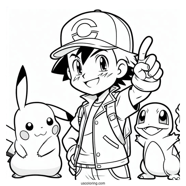 Ash Character With Pikachu And Charmander