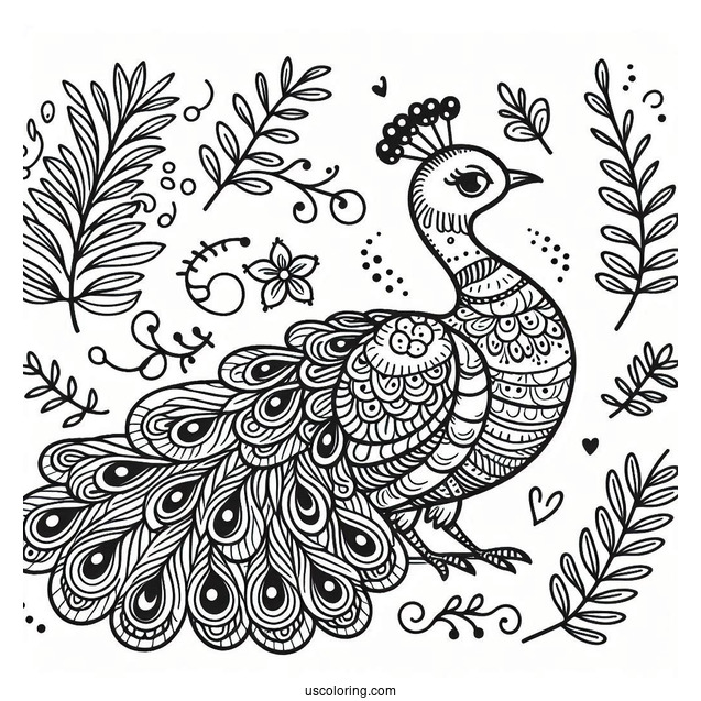 Cute Peacock Coloring Picture For Preschoolers