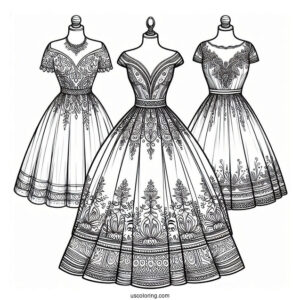 Easy Neoclassical Dress Coloring Page Design Coloring Page For Kids