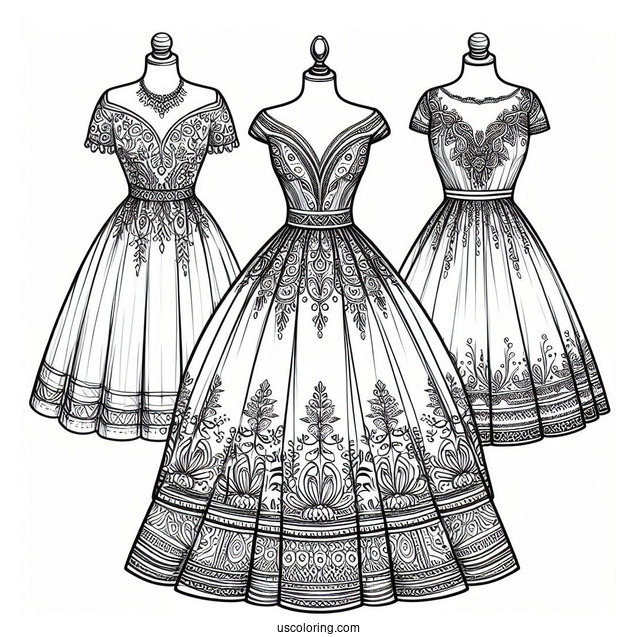 Easy Neoclassical Dress Coloring Page Design Coloring Page For Kids