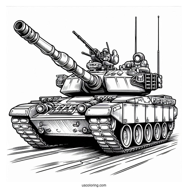 Military Tank on the Road With Gunner On Top