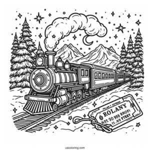 Polar Express Coloring Page Of Train Ticket
