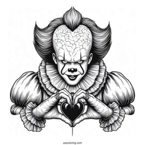 Detailed Pennywise Coloring Page Making A Heart Shape With His Hands