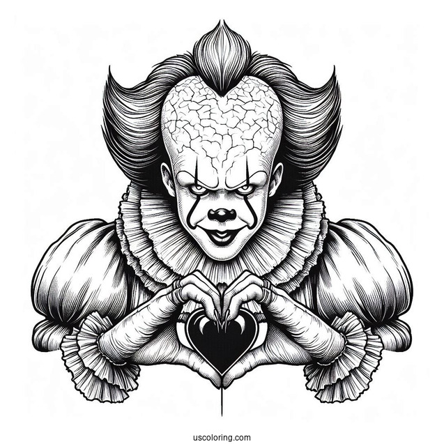 Detailed Pennywise Coloring Page Making A Heart Shape With His Hands
