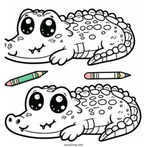 Kawaii Themed Crocodile Coloring Sheet