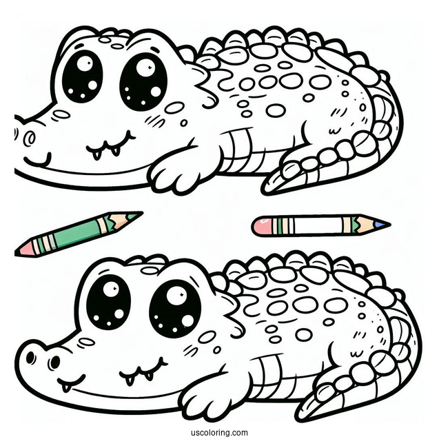 Kawaii Themed Crocodile Coloring Sheet