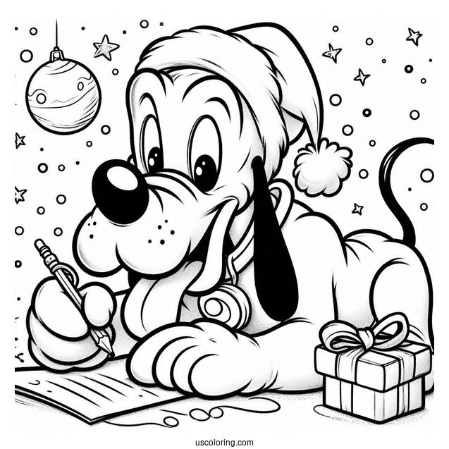 Pluto Coloring Page Biting Letter To Santa For Christmas