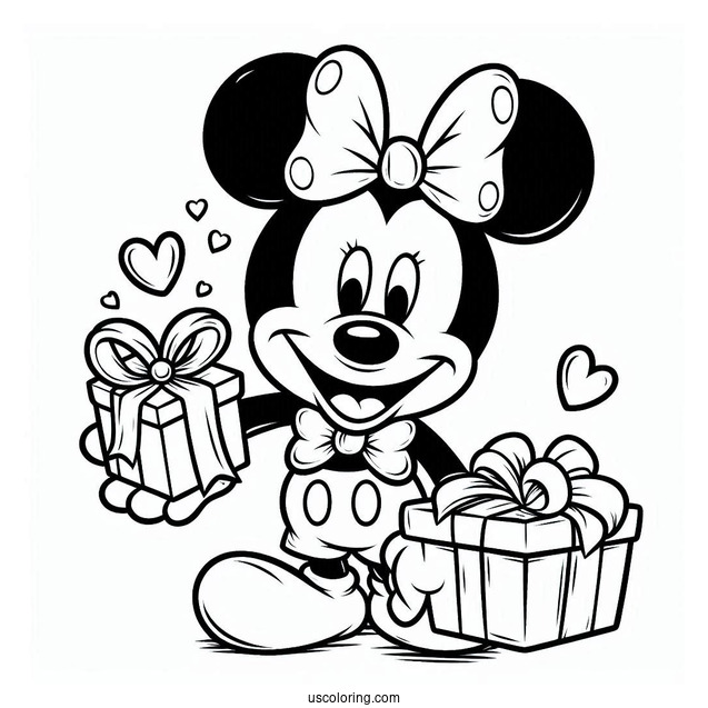 Mickey Mouse Holding A Present For Father's Day Coloring Page