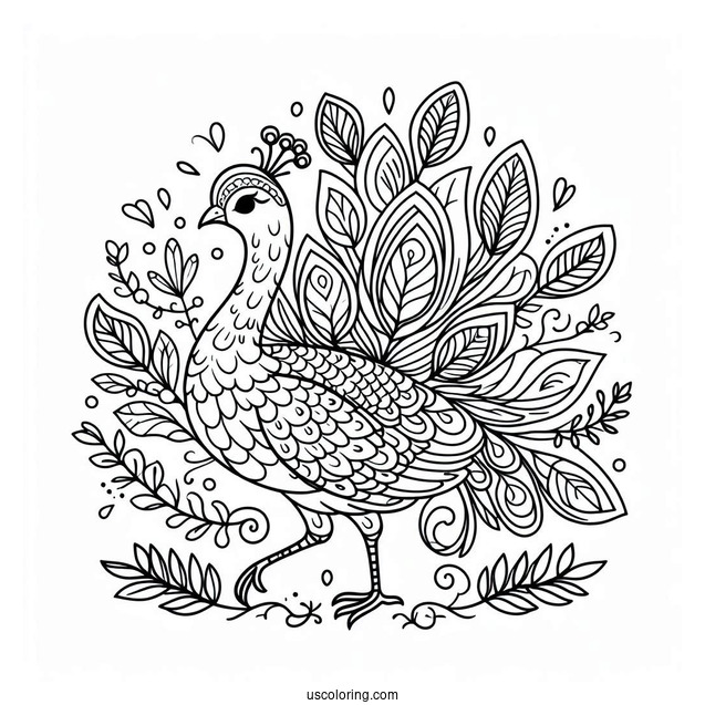 Peacock Walking Coloring Page