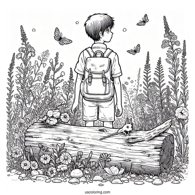 Studio Ghibli Coloring Page of Grave Of The Fireflies Setsuko On Seita's Back