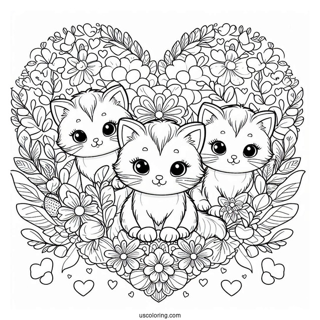 Cute Coloring Page Kittens Inside A Love Heart