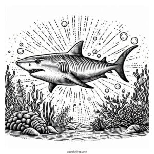 Tiger Shark Coloring Page Deep In The Ocean