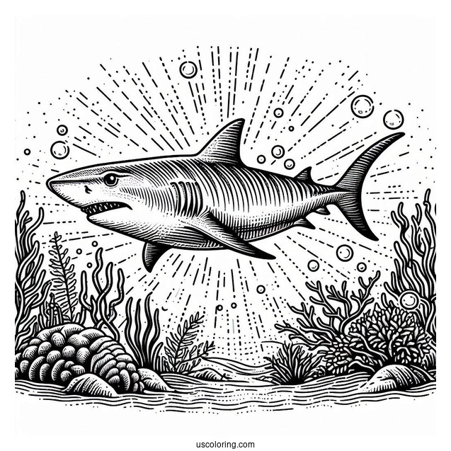 Tiger Shark Coloring Page Deep In The Ocean