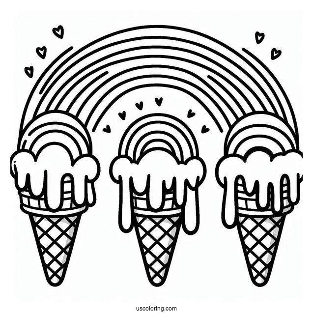 Melted Rainbow Ice Cream To Color