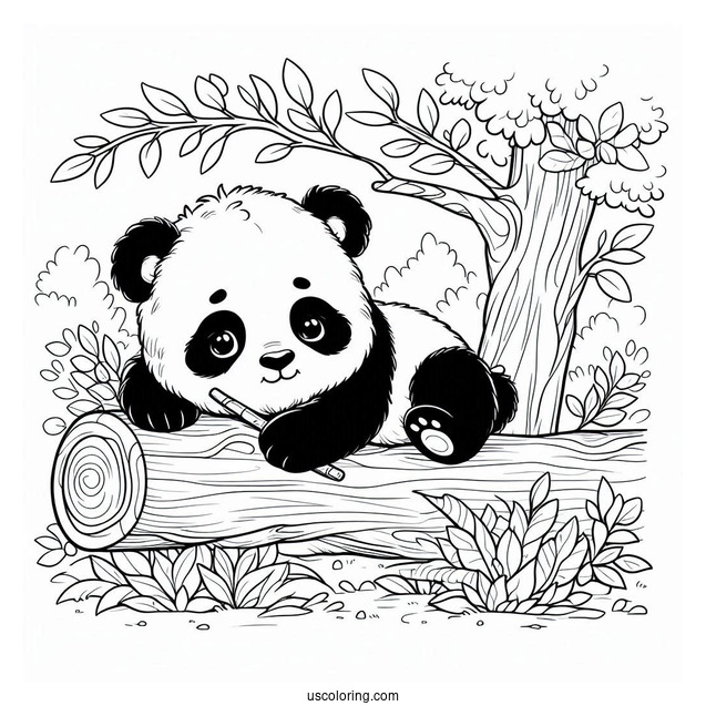 Baby Panda Resting In Tree To Color