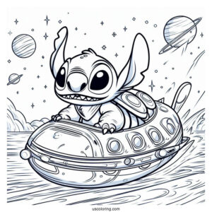 Lilo & Stitch Coloring Page Of Alien Spaceship In Outer Space