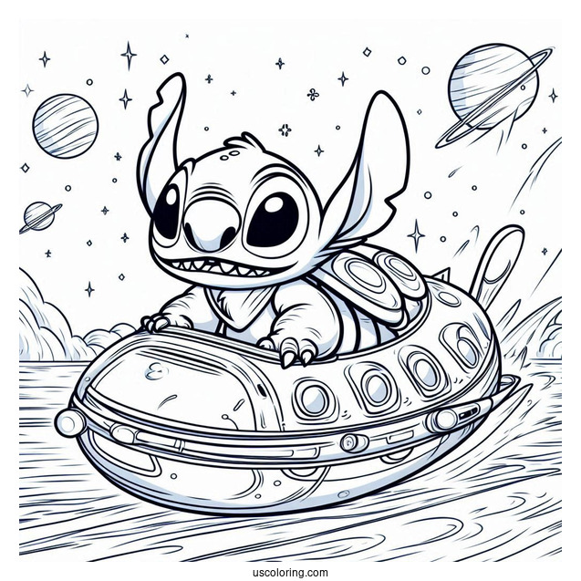 Lilo & Stitch Coloring Page Of Alien Spaceship In Outer Space
