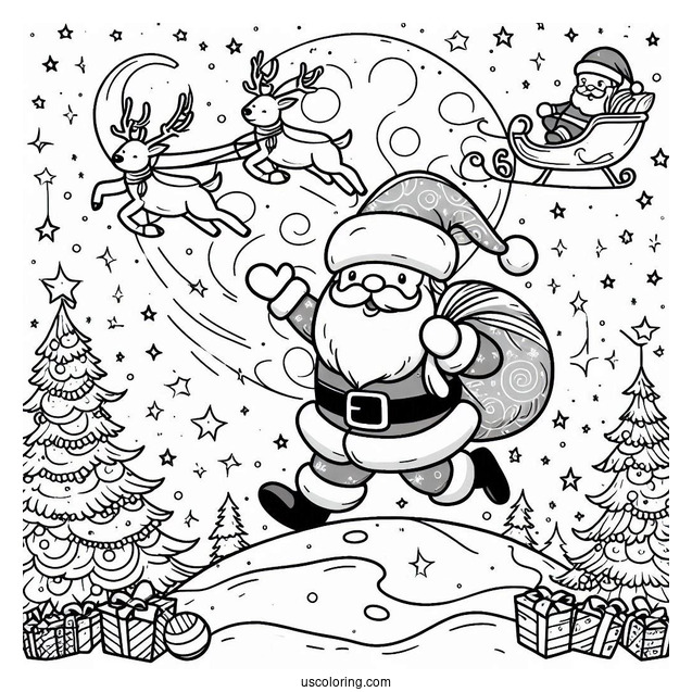 Santa And Reindeer Flying Around The World The Night Before Christmas