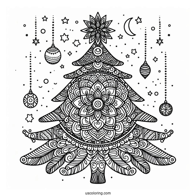 Christmas Mandala Coloring Page Of Tree For Kids