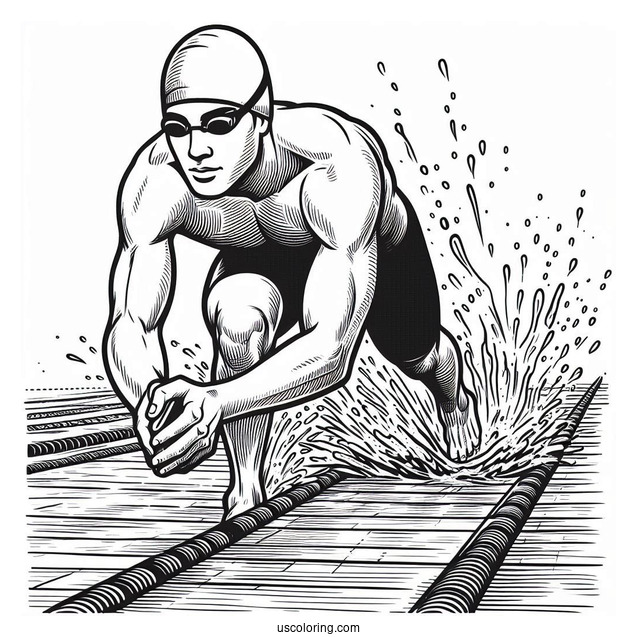 Swimming Coloring Page Of Competitive Swimmer Racing