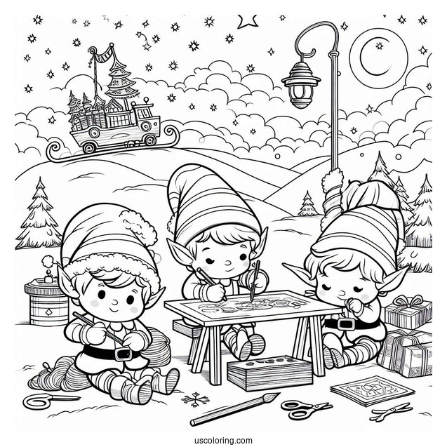 Santa s Elves Working In The North Pole Coloring Page