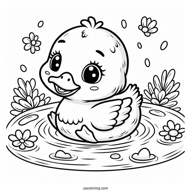 Adorable Duckling Floating In Pond