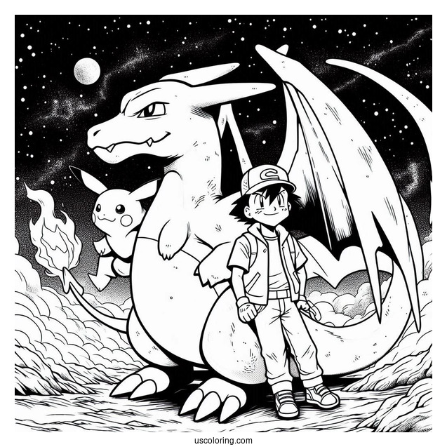 Ash And Pikachu On Charizard_s Back