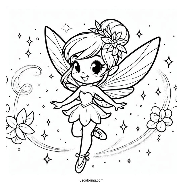 Kawaii Tinker Bell Coloring Sheet For Preschoolers