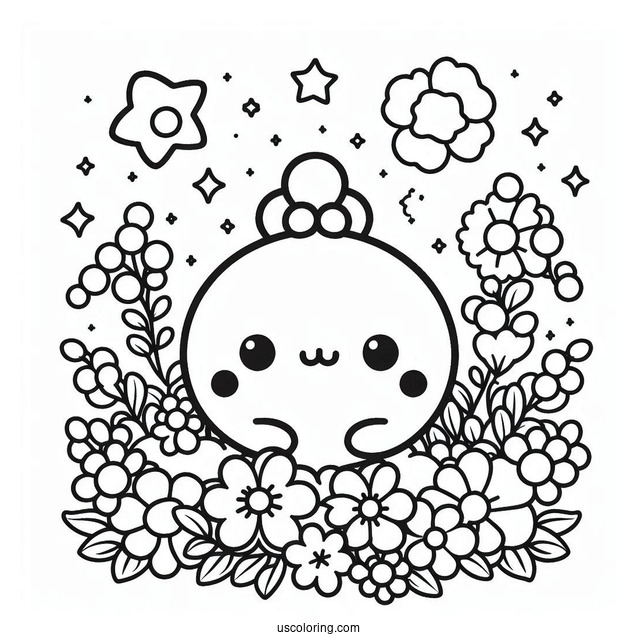 Cute Coloring Page Of Pompompurin Surrounded By Flowers And Stars