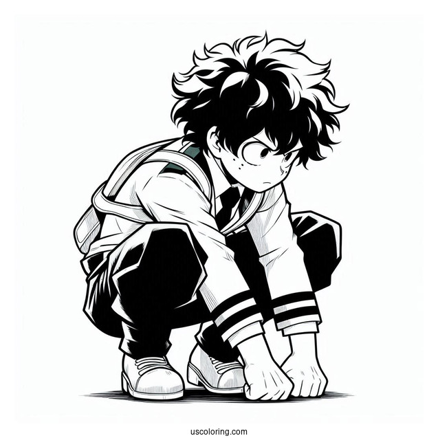 Deku Coloring Page Of Crouched On The Floor