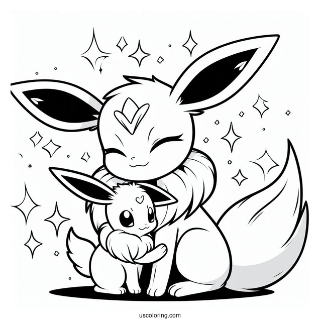 Sylveon Coloring Page Embracing Baby Eevee