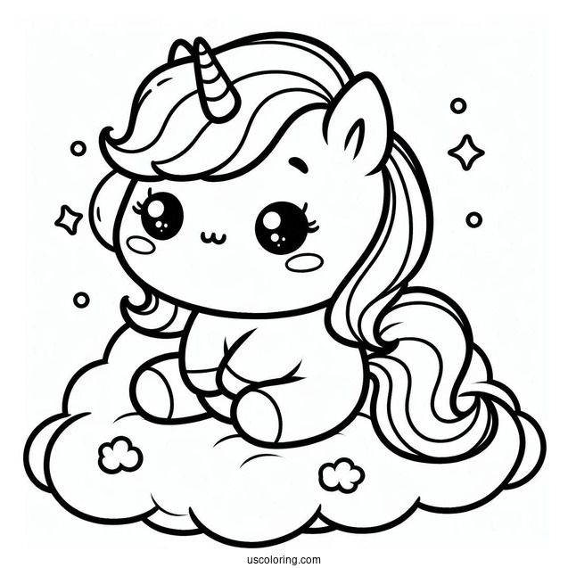 Chubby Little Unicorn Sitting On A Cloud Coloring Page