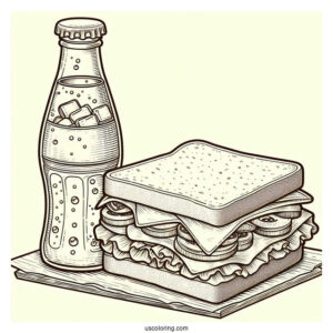 Sandwich And Soda Coloring Page