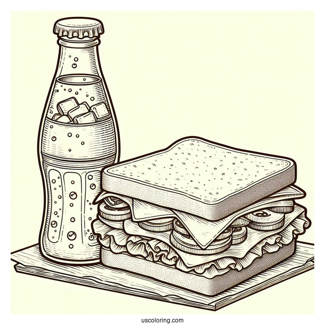 Sandwich And Soda Coloring Page