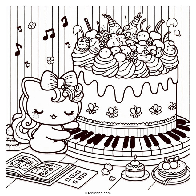 My Sweet Piano Giving My Melody Coloring Page Cake