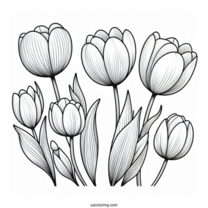Flower Coloring Pages Of Four Blooming Tulips For Kids