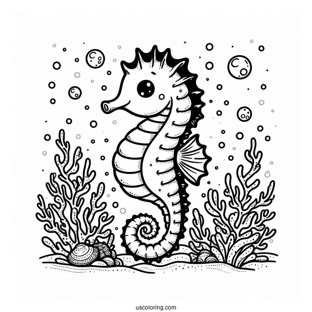 Cartoon Seahorse Surrounded By Coral